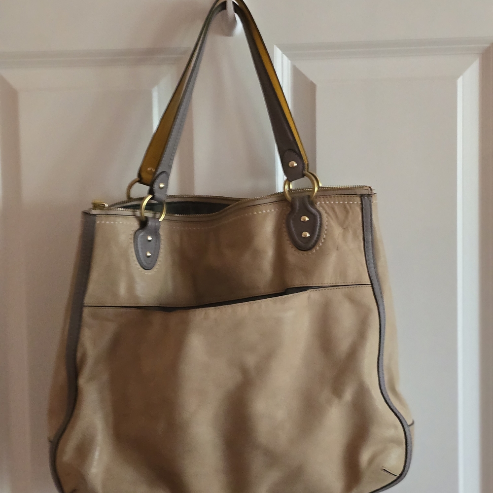 Coach Tan and Gray Shoulder Bag with Yellow Accents - Picture 2 of 6